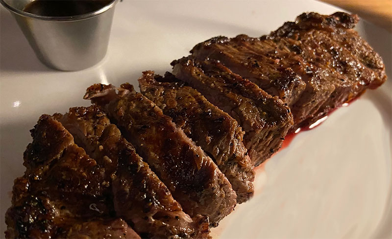 Close up image of a steak from Harper's.
