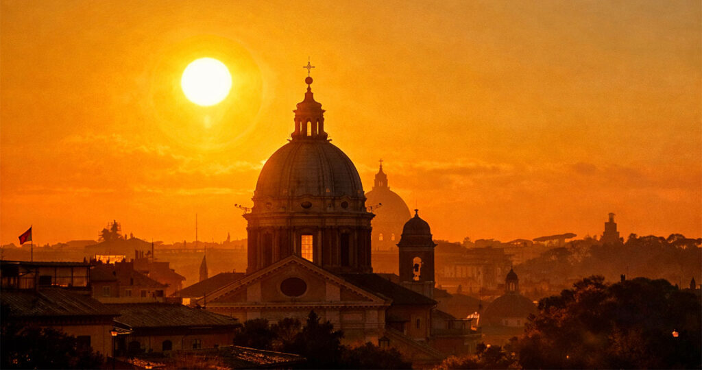 Sunset over Rome, view form the Spanish Steps