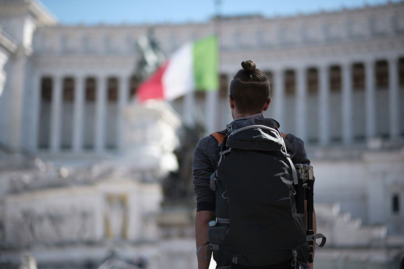 Carry-on Pack with traveler in Rome
