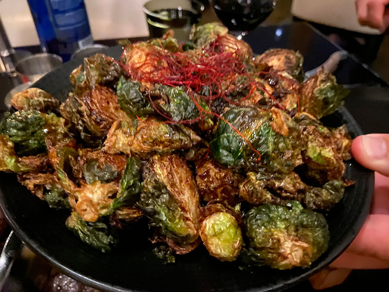 Crispy brussels sprouts with honey and lime at Bourbon Steak Nashville