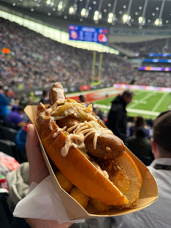 Hotdog in London at the NFL game