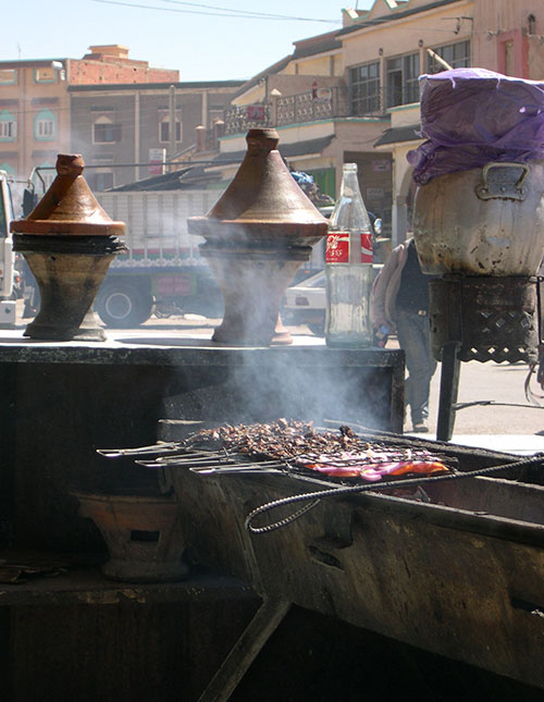 BBQ screwers grilled meats on the road side (morrcan tradtional food)