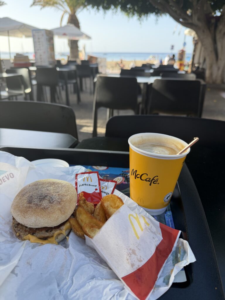 Beachfront McDonald's breakfast in South Tenerife