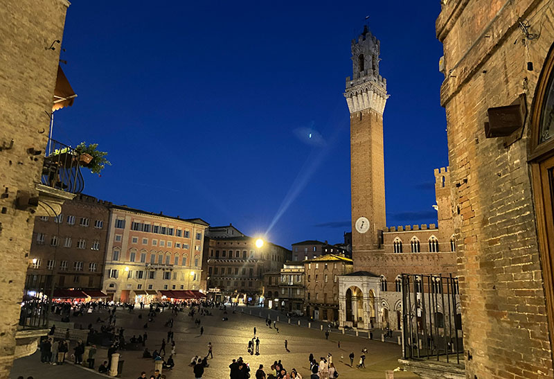 Siena historic center at night, a quieter hidden gem alternative to Florence in Tuscany