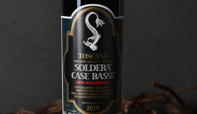 Bottle of Soldera Case Basse 100% Sangiovese wine, rated as a top Tuscan cult wine
