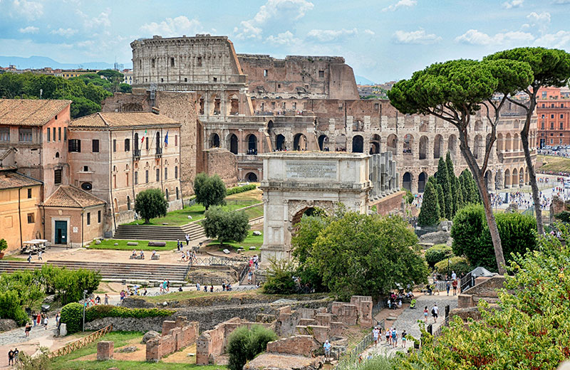 The Colosseum and Roman Forum from above