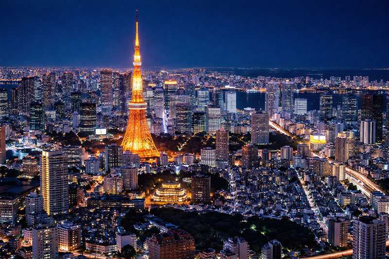 Tokyo skyline at night time in Japan