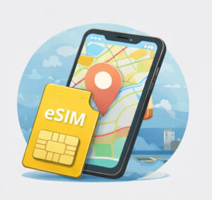 eSim card and smart phone icon