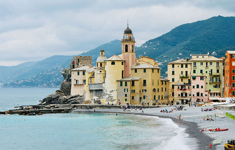 Camogli beachfront, a quieter hidden gem alternative to Cinque Terre on the Italian Riviera.