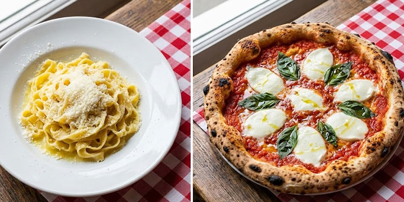 Authentic Italian Margherita pizza and simple butter pasta.