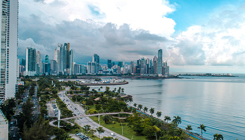 Panama City skyline from Cinta Costera during the day.