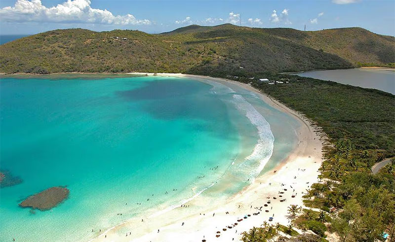 Ariel view o flamenco beach in Culebra.