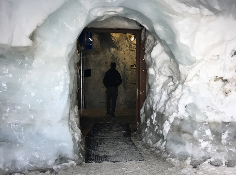 Exploring the man made ice tunnels carved directly into the Mer de Glace glacier.