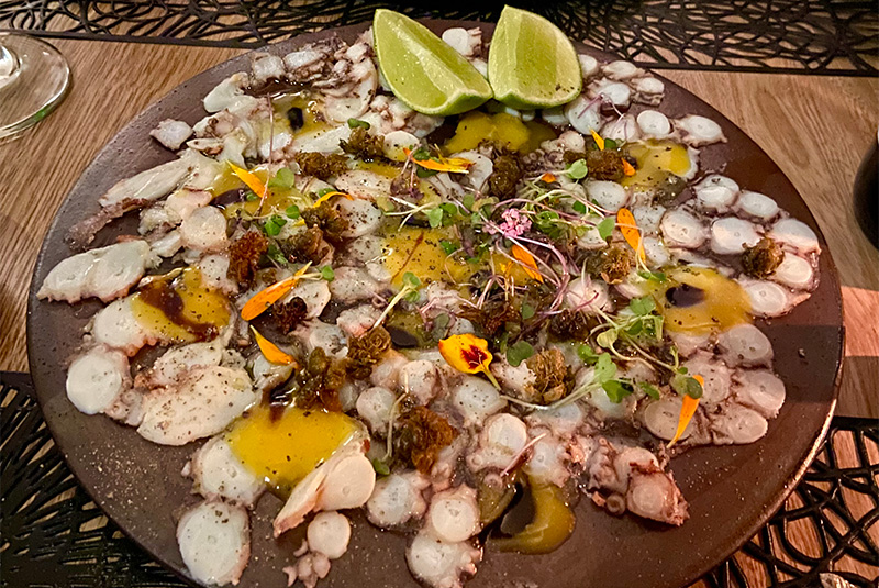 Octopus carpaccio with saffron and passion fruit vinaigrette at Restaurante La Provincia in Medellin