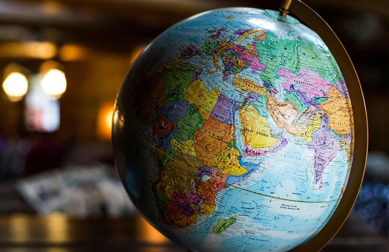 World globe showing international destinations representing global travel safety and emergency reference planning