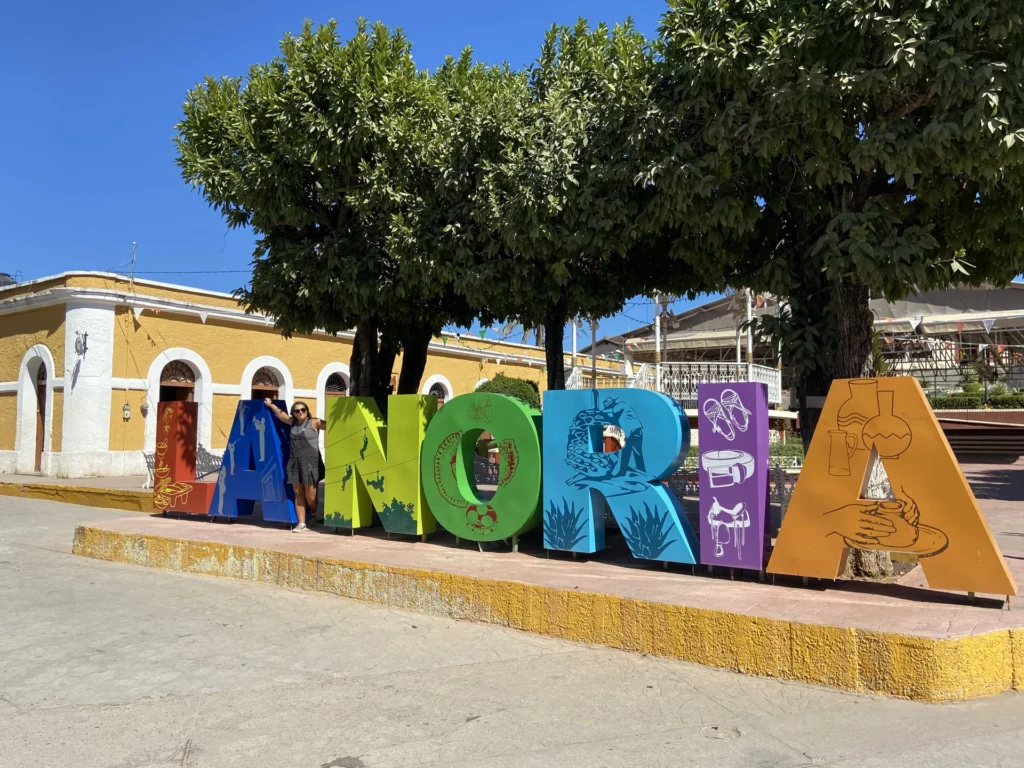 Colorful La Noria letters in a village square near Mazatlán