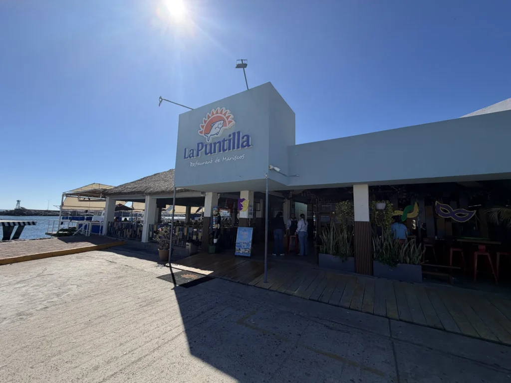 La Puntilla restaurant exterior beside the waterfront near Mazatlán’s port.